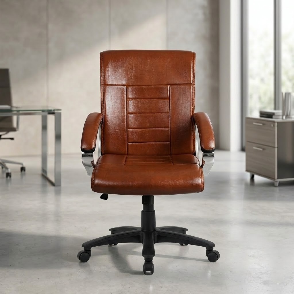 Brown Leatherette Adjustable Seat Height Study Arm Chair