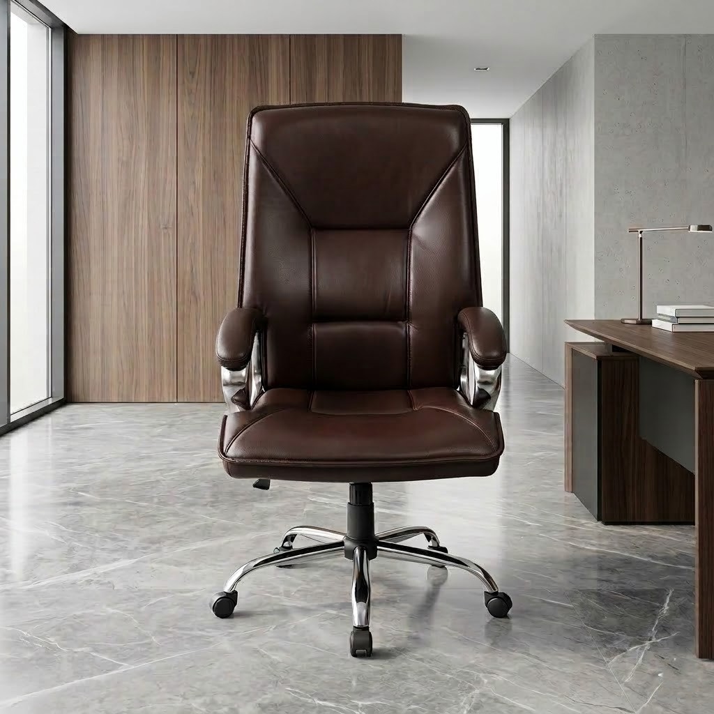 297 Executive High Back Office Chair Faux Leather Brown