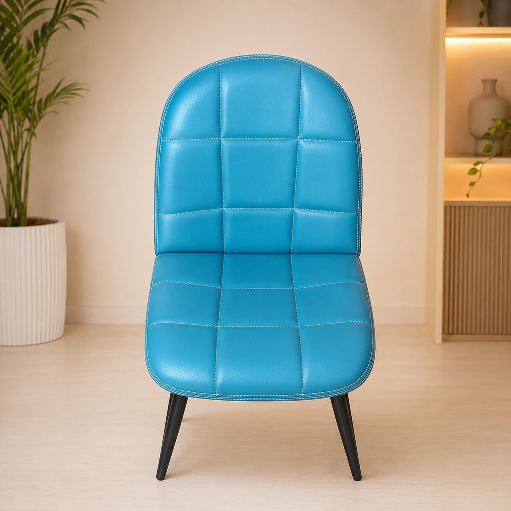Modern Blue Faux Leather Accent Chair with Black Metal Legs